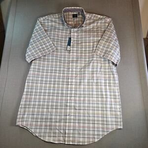 Leo Chevalier Men’s Short Sleeve Shirt LT Large Tall Plaid NWT Cotton Laos